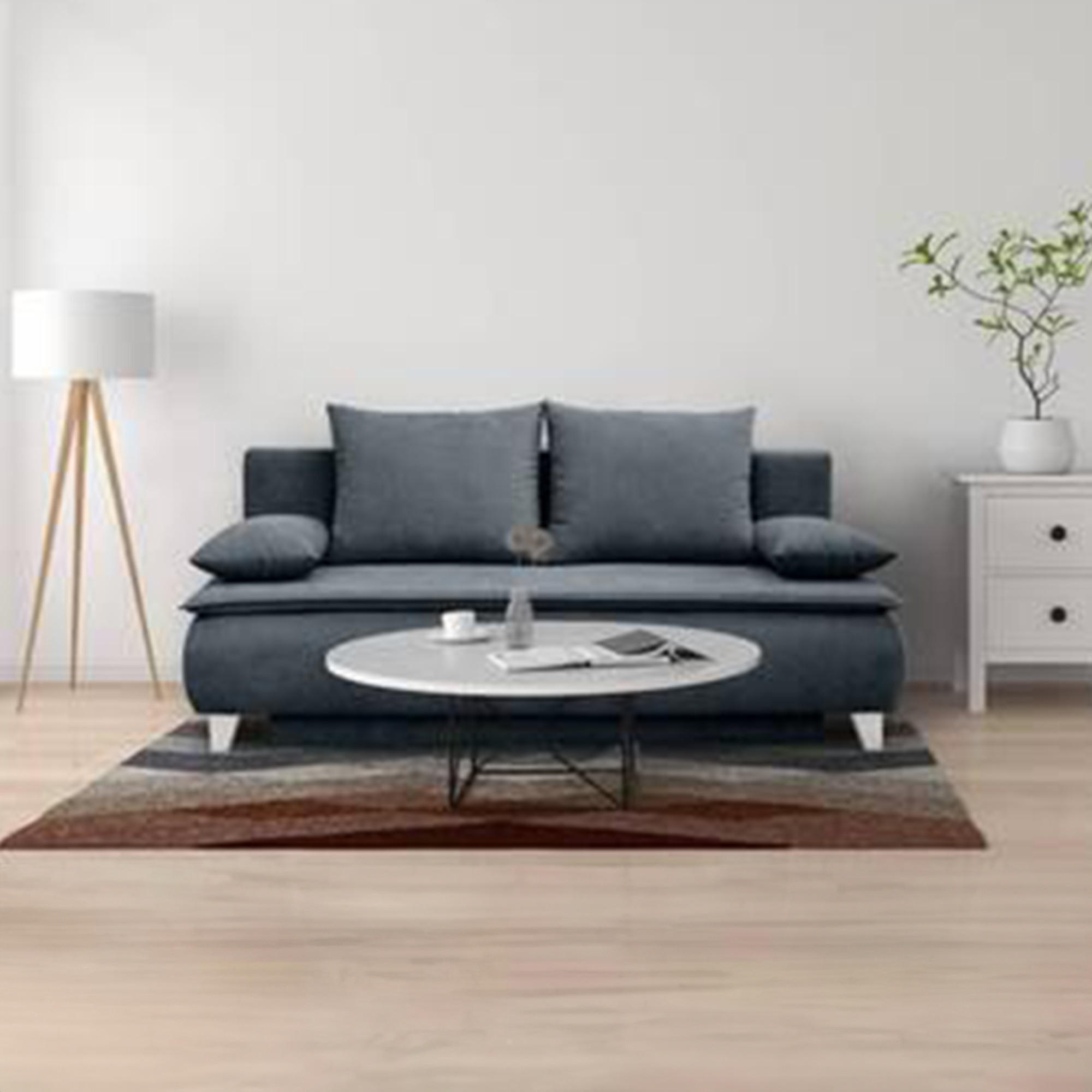 BOXSPRINGSOFA Flachgewebe Anthrazit  - Anthrazit/Silberfarben, MODERN, Holz/Textil (208/100/106cm) - MID.YOU