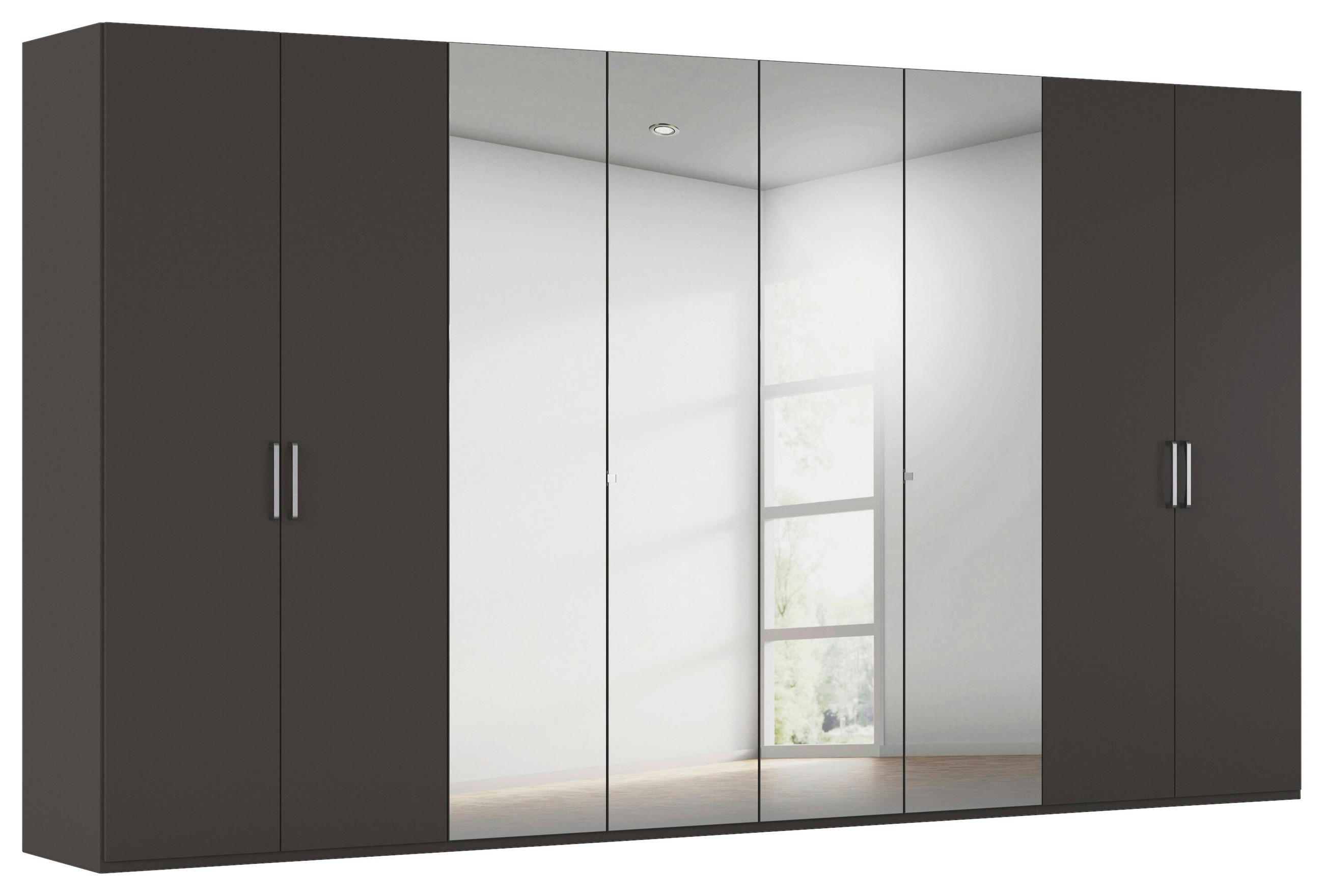 DREHTÜRENSCHRANK 400/235/61 cm,  in Graphitfarben, 8-türig  - Chromfarben/Edelstahlfarben, Basics, Glas/Holzwerkstoff (400/235/61cm) - Novel