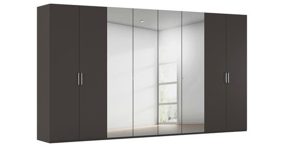 DREHTÜRENSCHRANK 400/223/61 cm,  in Graphitfarben, 8-türig  - Chromfarben/Edelstahlfarben, Basics, Glas/Holzwerkstoff (400/223/61cm) - Novel