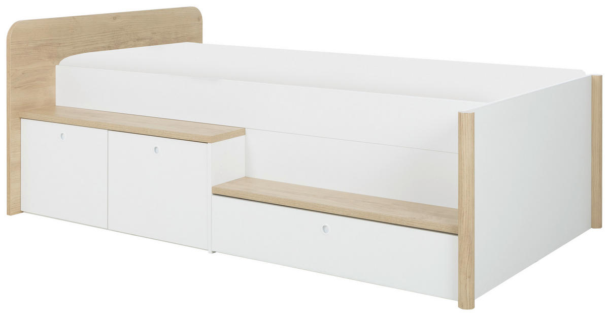 POSTEL S ÚLOŽNÝM PROSTOREM, 90/200 cm, bílá, barvy ořechu - bílá/barvy ořechu, Moderní, kompozitní dřevo (90/200cm) - MID.YOU