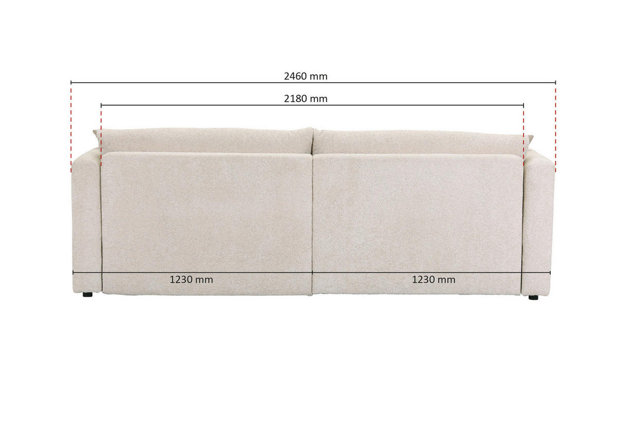 ECKSOFA Creme, Beige Plüsch Zierkissen, Rückenkissen, Bettkasten, Schlaffunktion, Rücken echt, Liegefläche im Originalstoff  - Beige/Creme, MODERN, Kunststoff/Textil (246/178cm) - Carryhome