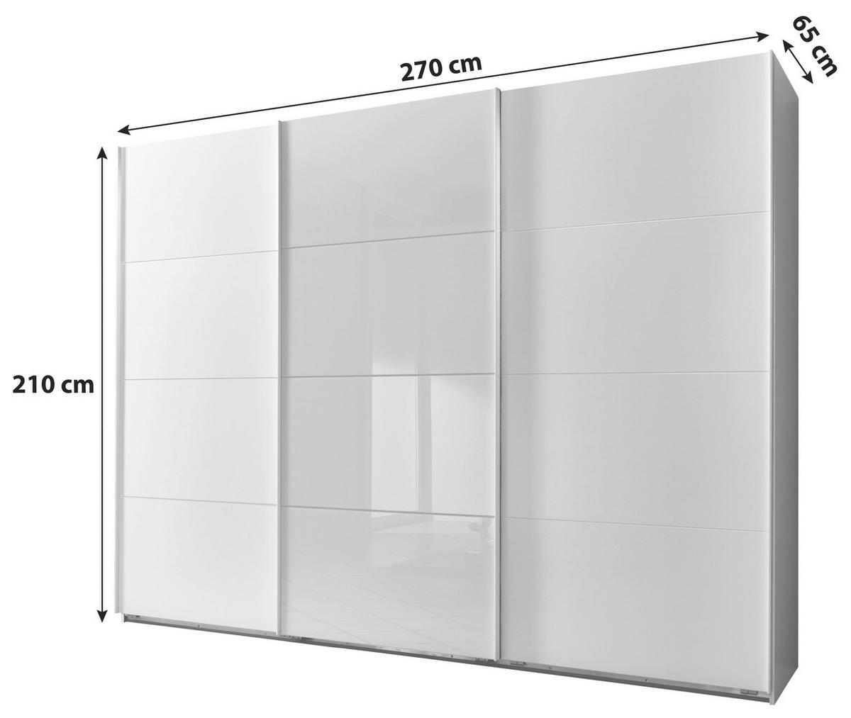 GARDEROB MED SKJUTDÖRRAR 270/210/65 cm 3-dörrar - vit/vit högglans, Basics, metall/trämaterial (270/210/65cm) - Livetastic