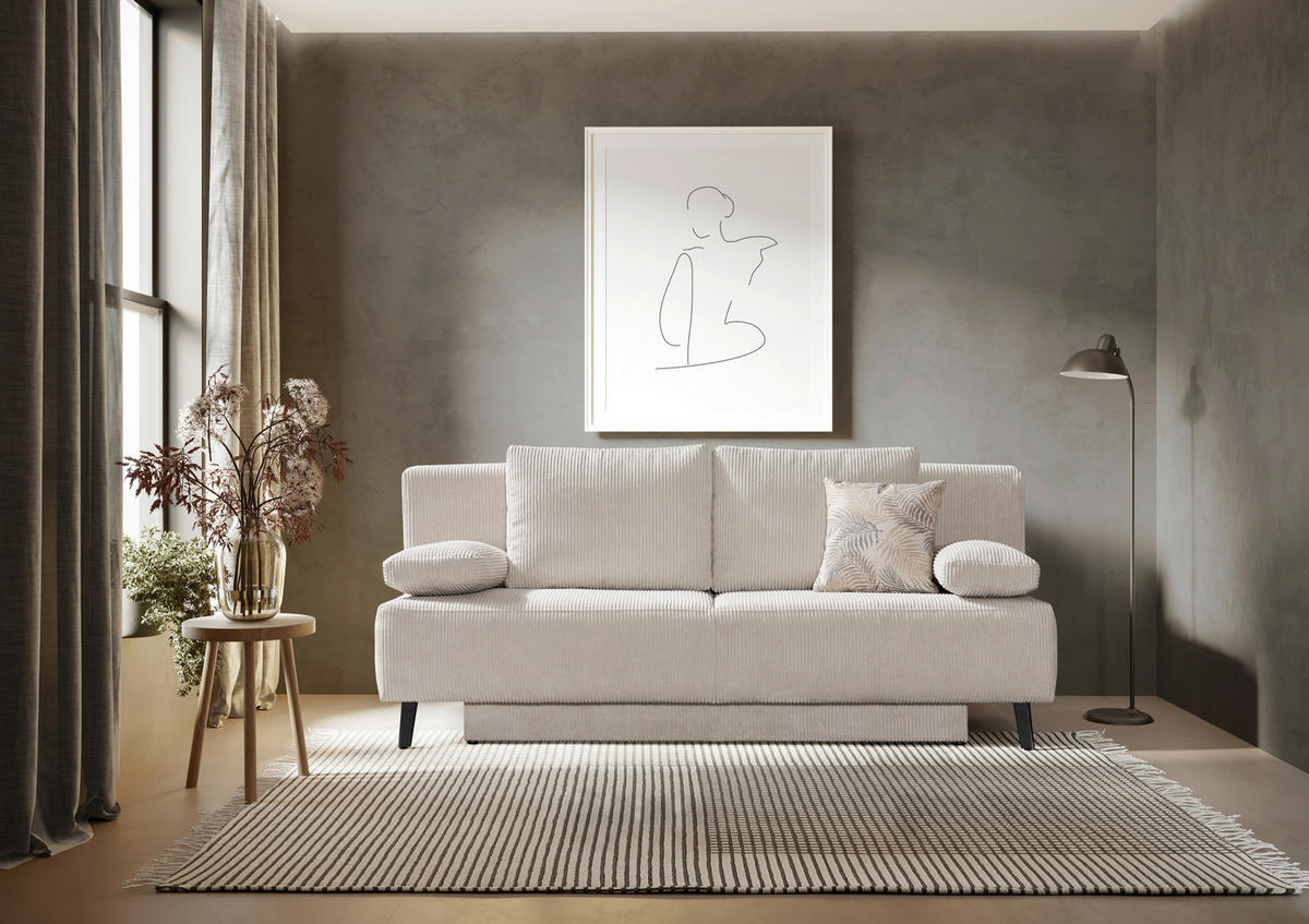 SCHLAFSOFA Cord Beige  - Beige/Schwarz, Modern, Textil/Metall (193/85/88cm) - Novel