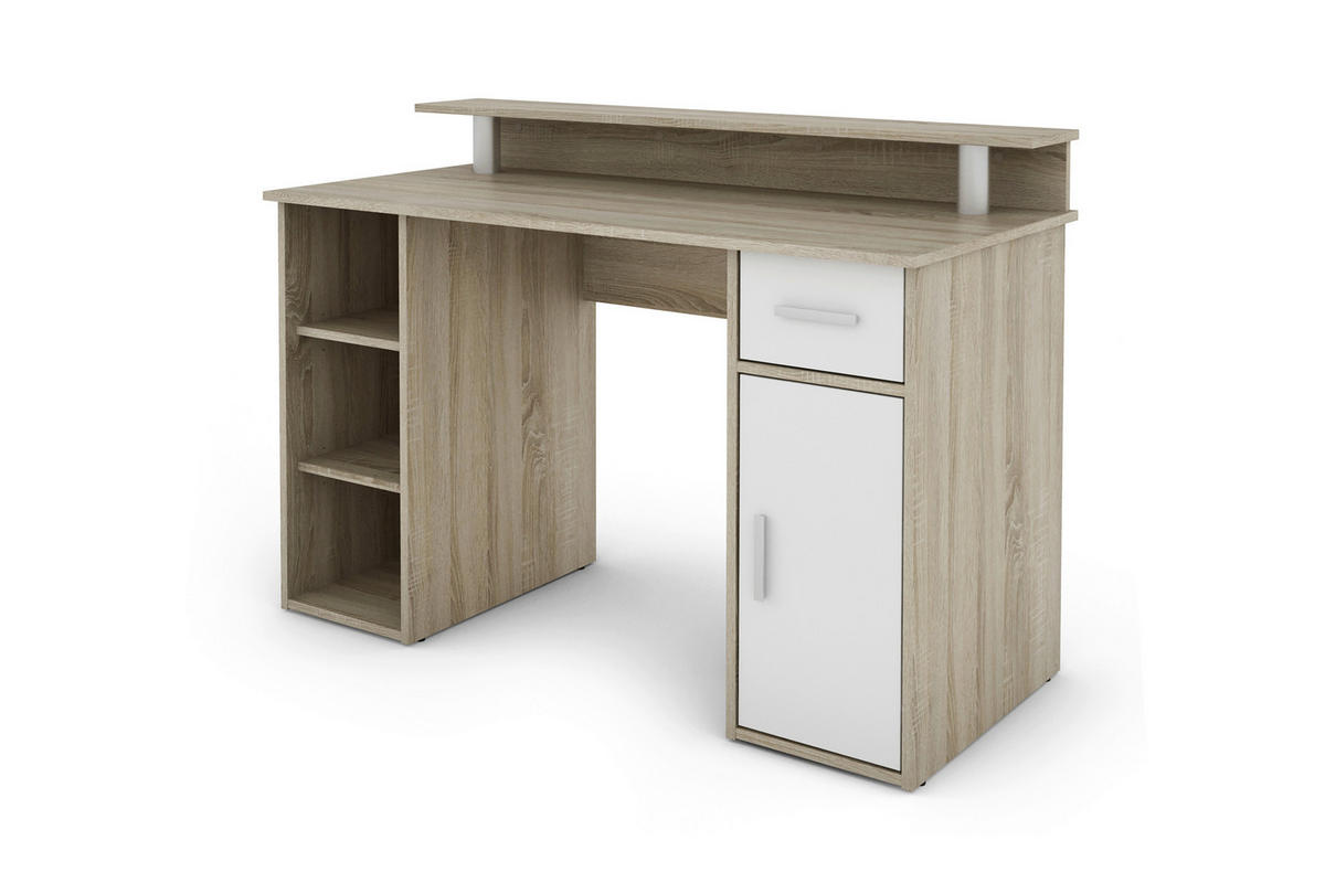 SCHREIBTISCH 120/55/88 cm  in Weiß, Sonoma Eiche  - Silberfarben/Weiß, LIFESTYLE, Holzwerkstoff/Kunststoff (120/55/88cm) - MID.YOU