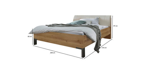 BETT 200/200 cm in Champagner, Eiche Bianco - Schieferfarben/Eiche Bianco, KONVENTIONELL, Textil/Metall (200/200cm) - Dieter Knoll
