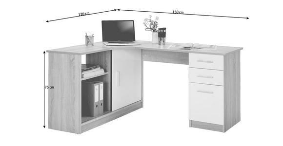 ECKSCHREIBTISCH in Holzwerkstoff 120/75/150 cm - Eichefarben/Alufarben, KONVENTIONELL, Holzwerkstoff/Kunststoff (120/75/150cm) - Venda