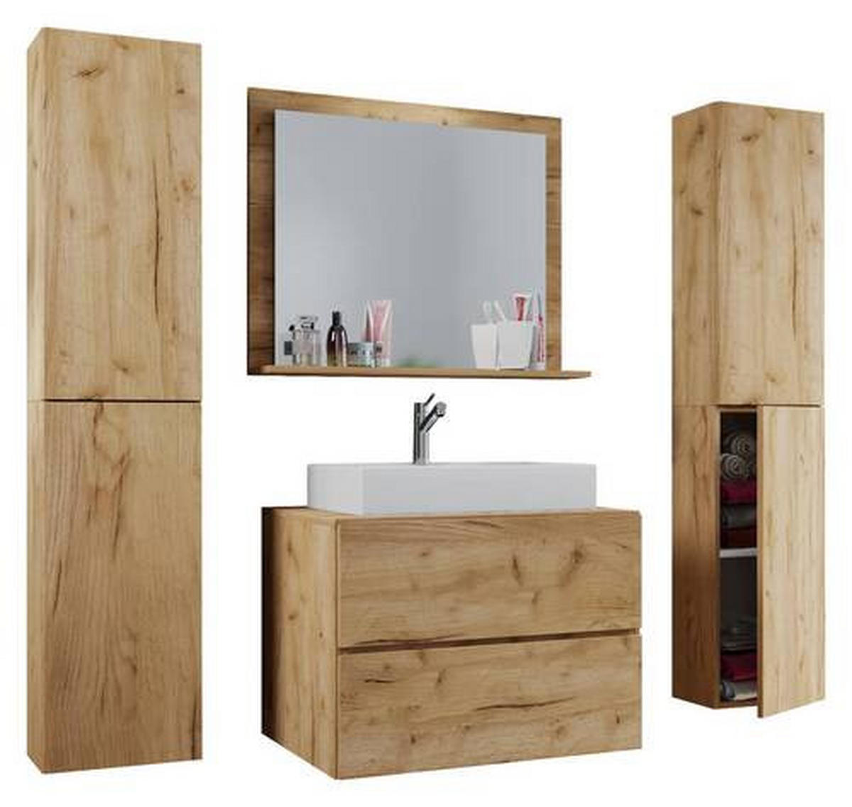 BADEZIMMER 5-teilig  in 127 cm  - Honigeiche/Weiß, MODERN, Glas/Keramik (127cm) - MID.YOU