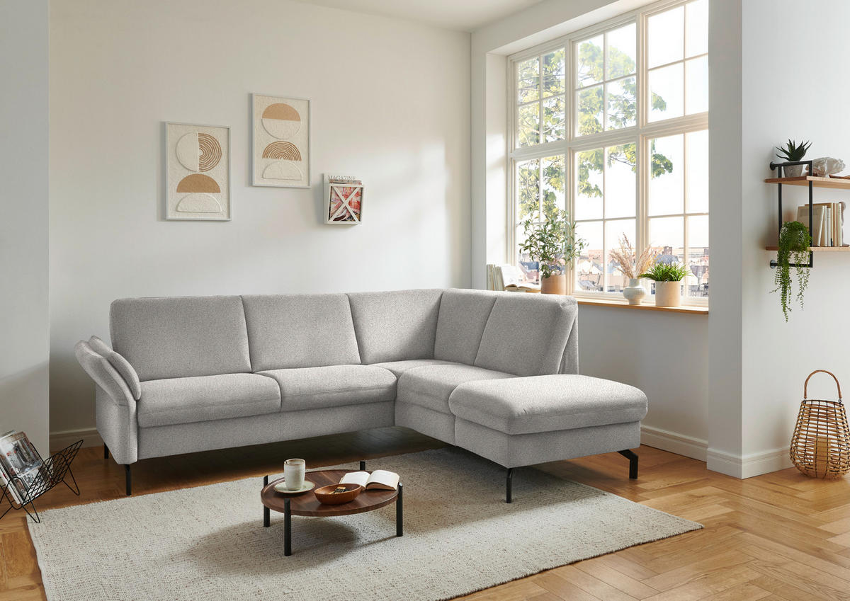 ECKSOFA in Flachgewebe Ecru  - Ecru/Schwarz, Konventionell, Textil/Metall (241/190cm) - Beldomo Comfort