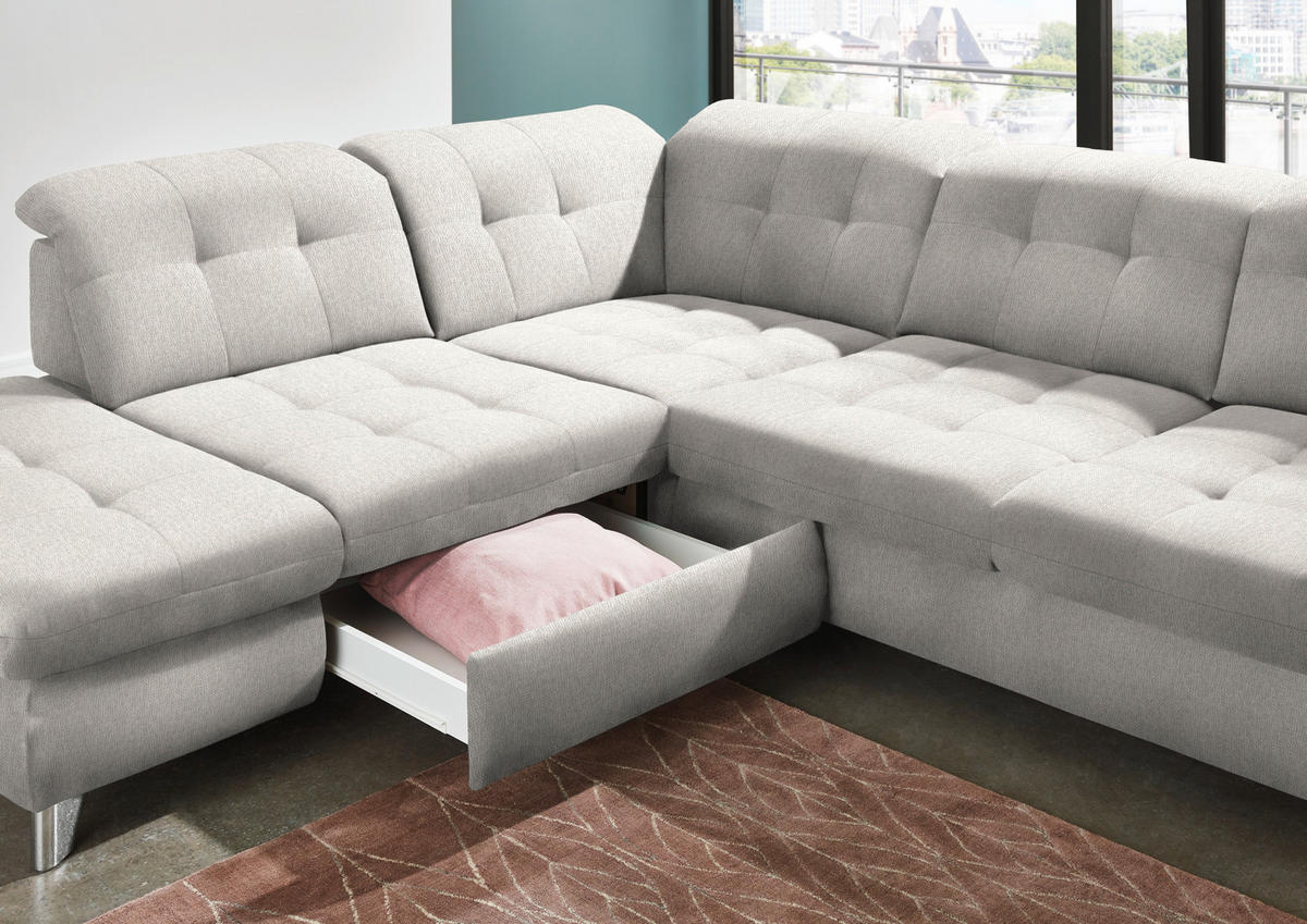 ECKSOFA in Chenille Creme  - Chromfarben/Creme, Design, Textil/Metall (260/310cm) - Beldomo Speed