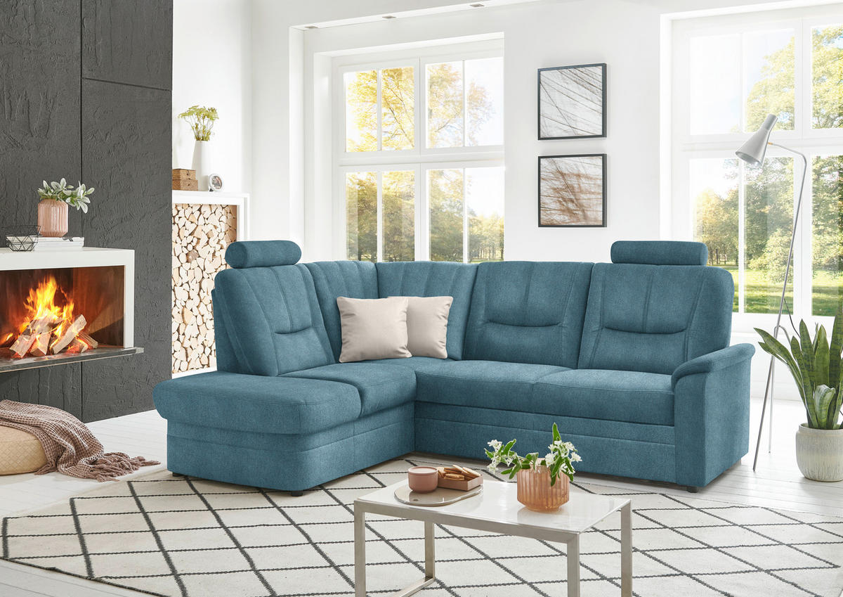 ECKSOFA  in Chenille Türkis  185/235 cm  - Türkis/Schwarz, KONVENTIONELL, Kunststoff/Textil (185/235cm) - Beldomo Comfort