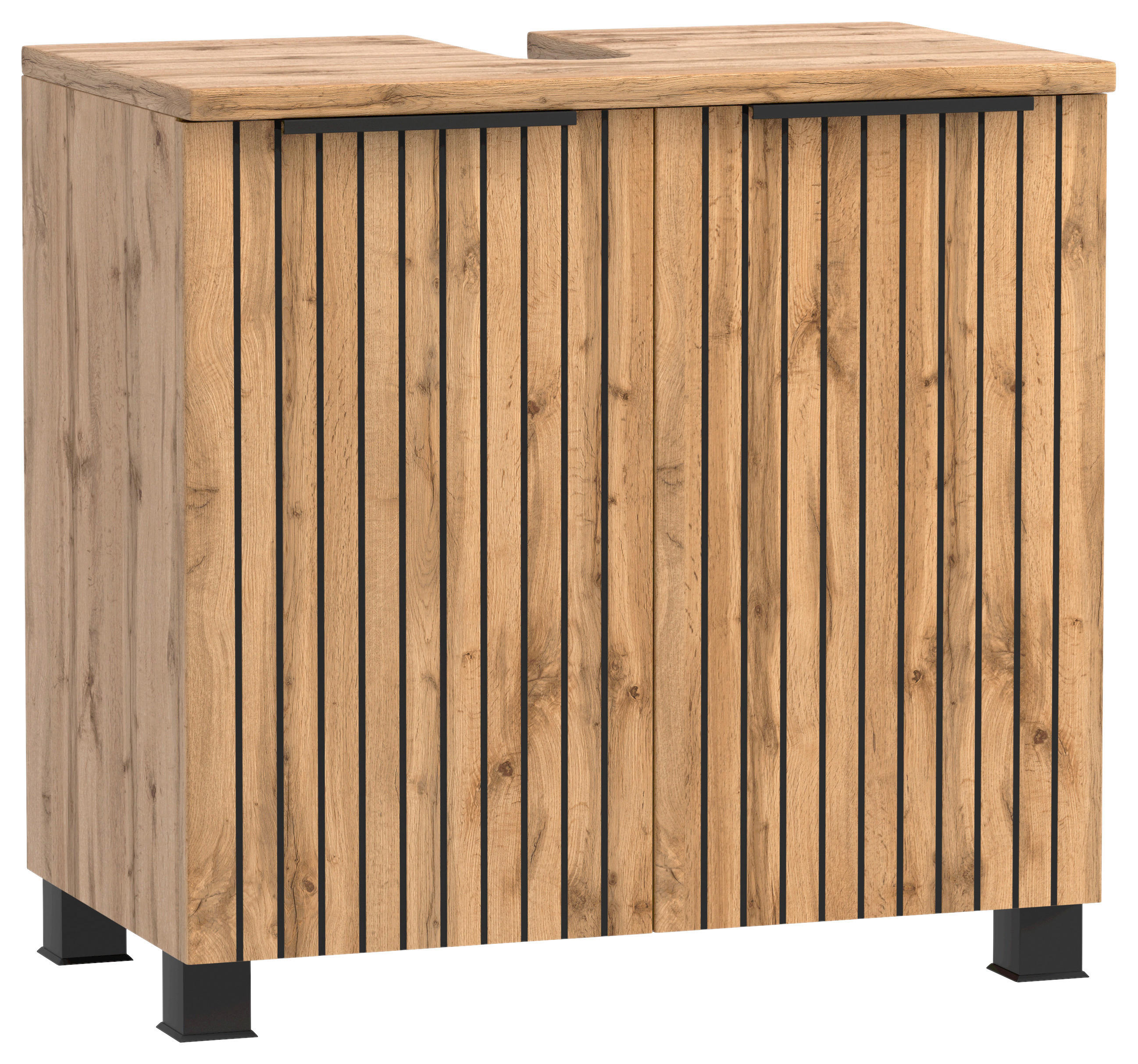 WASCHBECKENUNTERSCHRANK 60/54/35 cm  - Eiche Wotan/Schwarz, Modern, Holzwerkstoff/Kunststoff (60/54/35cm) - Held