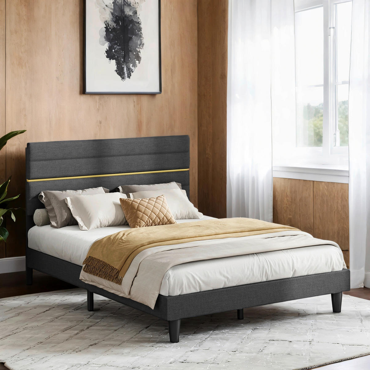 BETT 140/200 cm  in Schwarz, Schieferfarben  - Schieferfarben/Schwarz, Basics, Textil/Metall (140/200cm) - Boxxx