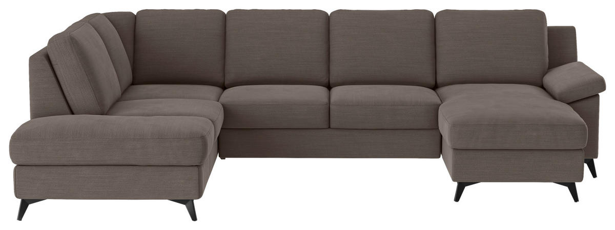 WOHNLANDSCHAFT in Flachgewebe Taupe  - Taupe/Schwarz, Konventionell, Textil/Metall (204/309/156cm) - Cotta