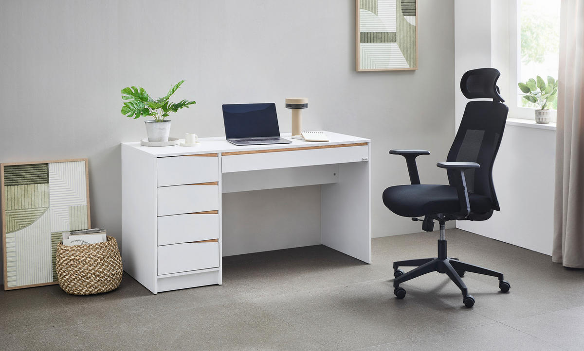 SCHREIBTISCH 140/60/76 cm  in Weiß, Eichefarben  - Eichefarben/Weiß, MODERN, Holzwerkstoff (140/60/76cm) - Venda