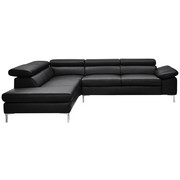 SEDACÍ SOUPRAVA, černá, kůže - barvy stříbra/černá, Design, kov/kůže (224/280cm) - Chilliano