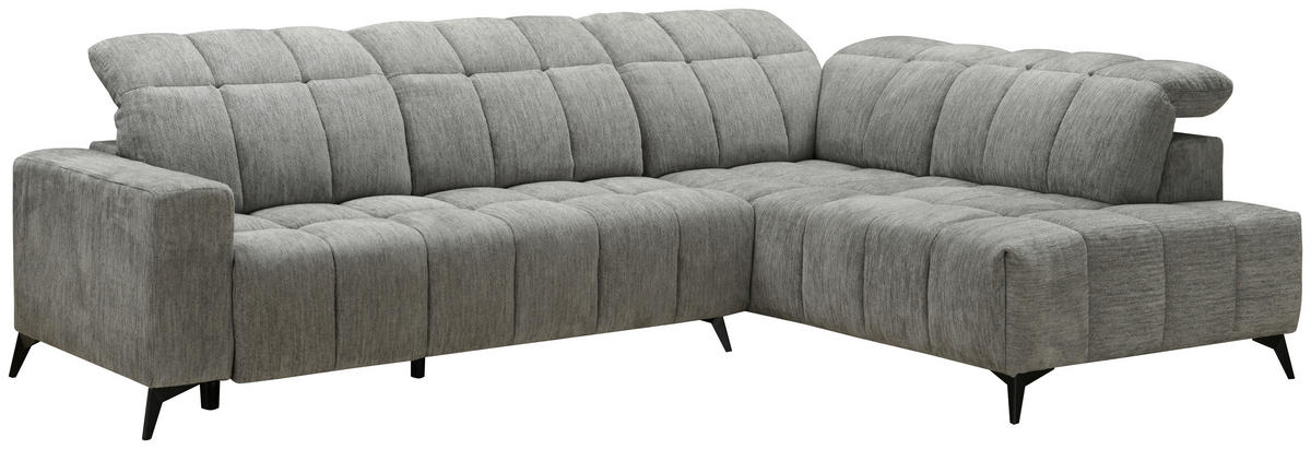 ECKSOFA inkl. Funktionen Dunkelgrau Chenille  - Dunkelgrau/Schwarz, Design, Textil/Metall (293/214cm) - Xora