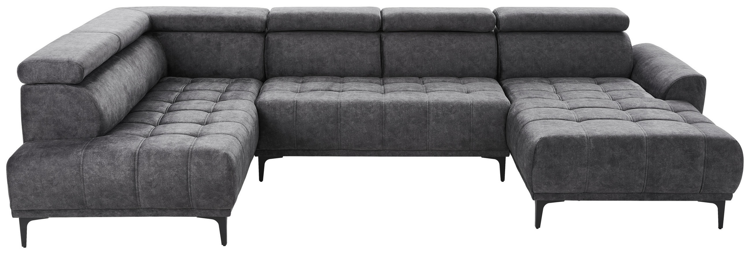 WOHNLANDSCHAFT in Velours Graphitfarben  - Schwarz/Graphitfarben, Design, Textil/Metall (191/340/172cm) - Stylife