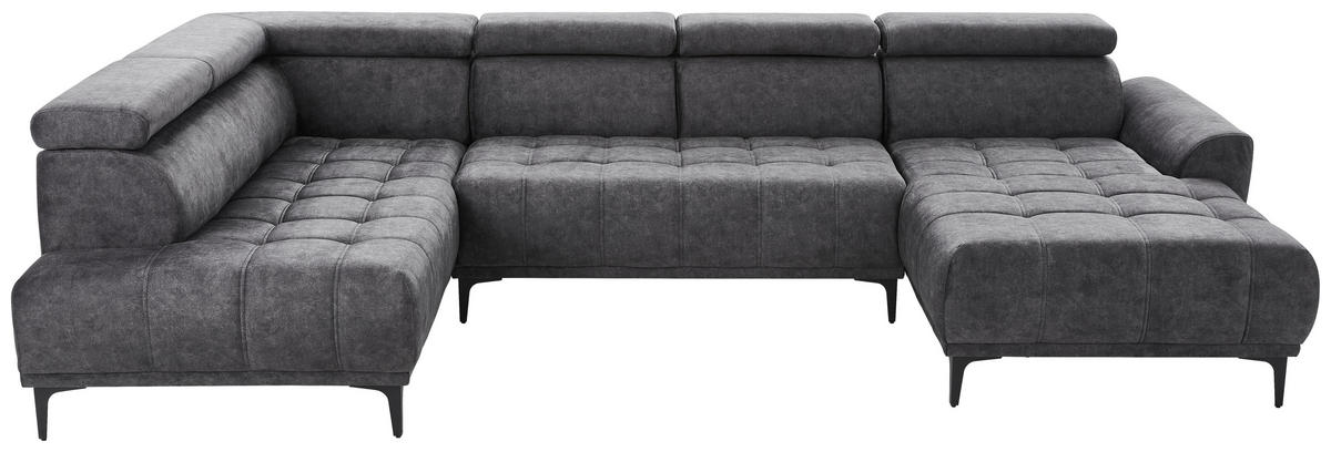 WOHNLANDSCHAFT in Velours Graphitfarben  - Schwarz/Graphitfarben, Design, Textil/Metall (191/340/172cm) - Stylife