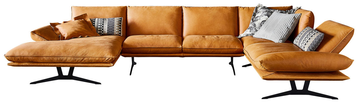 WOHNLANDSCHAFT in Echtleder Currygelb  - Currygelb/Schwarz, Natur, Leder/Metall (155/359/217cm) - Dieter Knoll