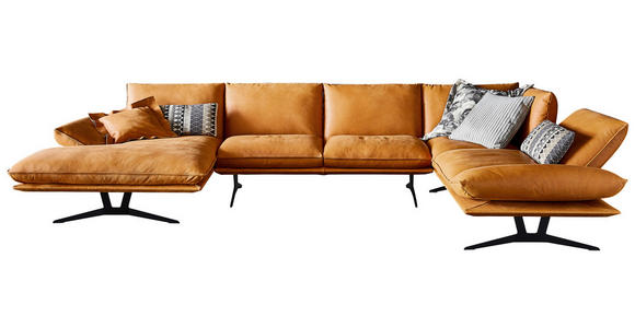 WOHNLANDSCHAFT  in Echtleder Currygelb  - Currygelb/Schwarz, Natur, Leder/Metall (155/359/217cm) - Dieter Knoll