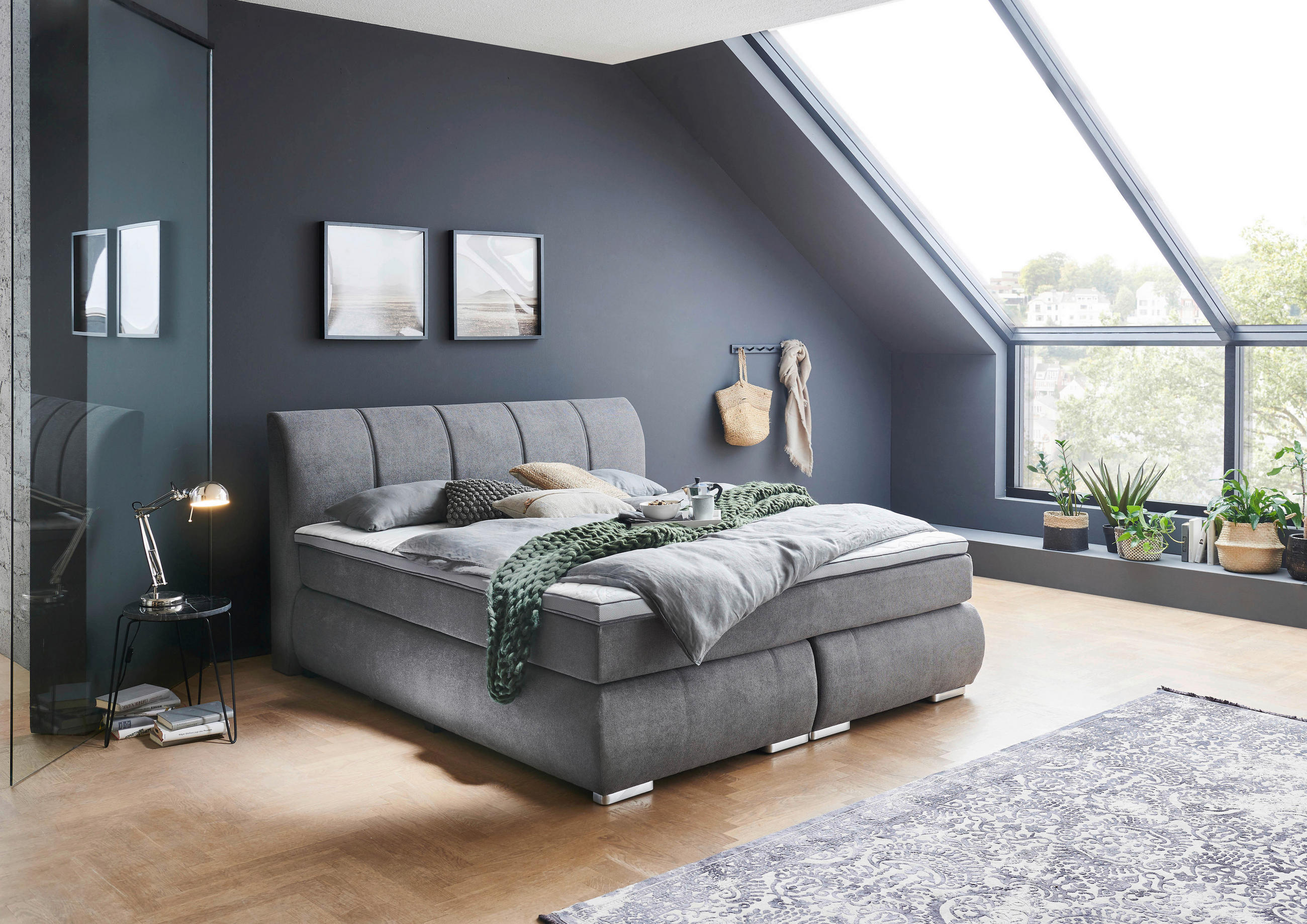 BOXSPRINGBETT 180/200 cm  in Grau  - Chromfarben/Grau, KONVENTIONELL, Kunststoff/Textil (180/200cm) - Carryhome