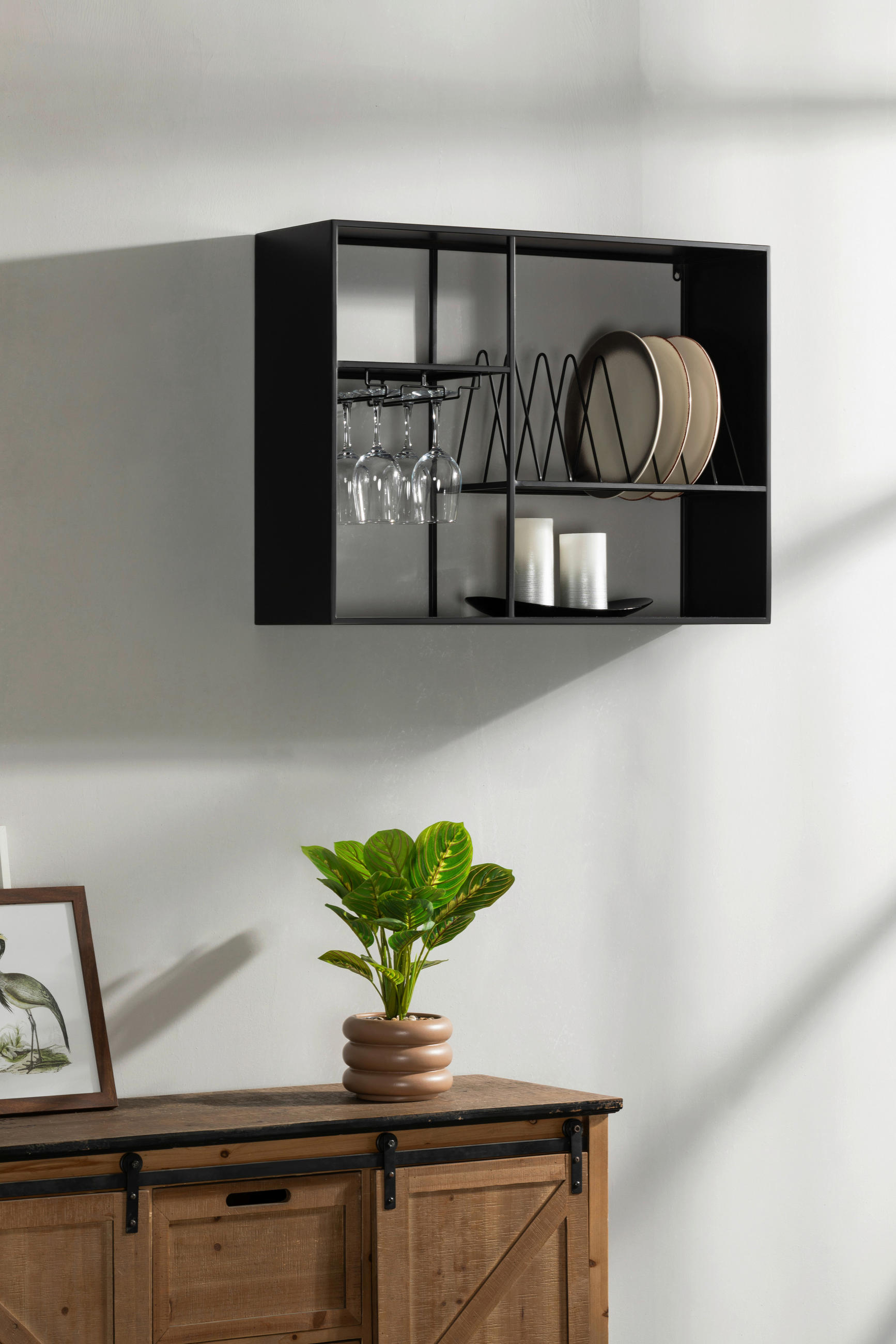 ETAJERĂ DE PERETE 80/60/24 cm  - negru, Design, metal (80/60/24cm) - P & B