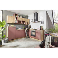 ECKKÜCHE 245/225 cm  in Rot, Eichefarben  - Eichefarben/Rot, KONVENTIONELL, Holzwerkstoff/Metall (245/225cm) - Welnova