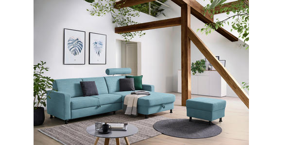ECKSOFA in Webstoff Hellblau  257/165 cm  - Schwarz/Hellblau, Design, Kunststoff/Textil (257/165cm) - Xora