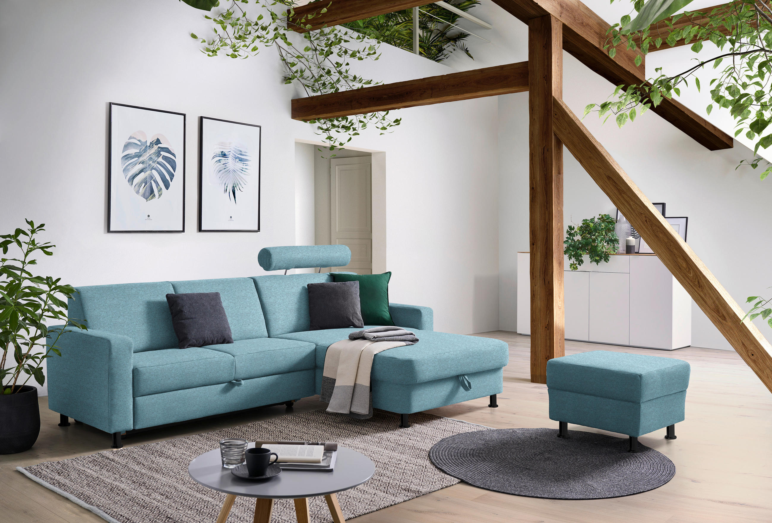 ECKSOFA in Webstoff Hellblau  - Schwarz/Hellblau, Design, Kunststoff/Textil (257/165cm) - Xora