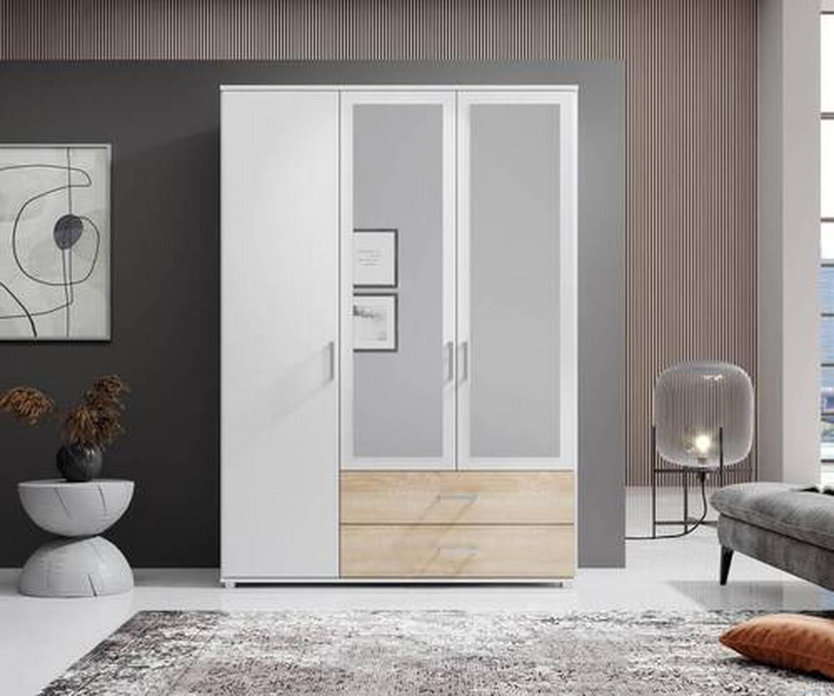 DREHTÜRENSCHRANK in Weiss, Sonoma Eiche  - Weiss/Alufarben, Modern, Holzwerkstoff/Kunststoff (125/190/51cm) - MID.YOU