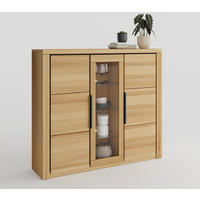 HIGHBOARD Brunei  in 160/141/40 cm  - Buchefarben/Schwarz, Design, Glas/Holz (160/141/40cm) - Livetastic