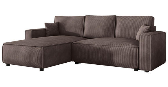 ECKSOFA Braun Cord Zierkissen, Rückenkissen, Bettkasten, Schlaffunktion, Rücken echt, Liegefläche im Originalstoff  - Schwarz/Braun, MODERN, Kunststoff/Textil (190/280cm) - Carryhome