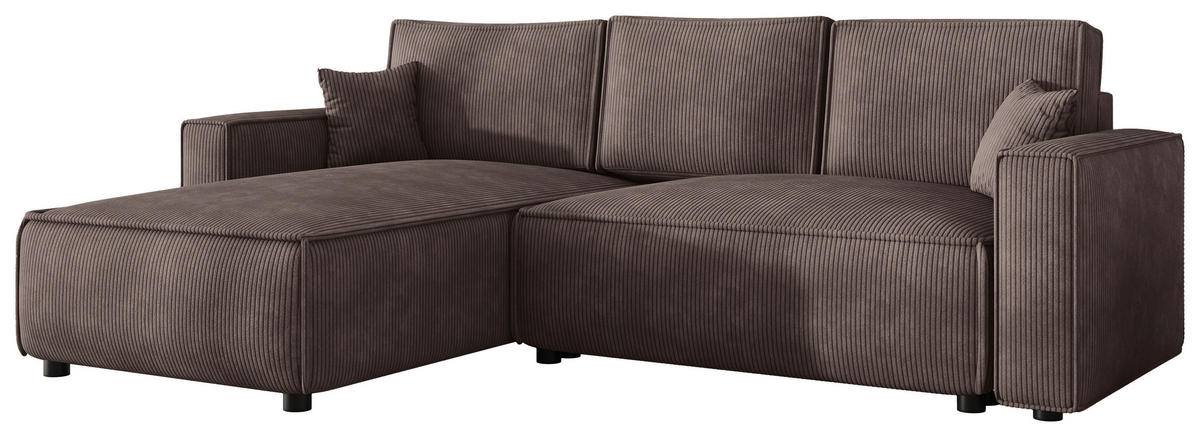 ECKSOFA Braun Cord Zierkissen, Rückenkissen, Bettkasten, Schlaffunktion, Rücken echt, Liegefläche im Originalstoff  - Schwarz/Braun, MODERN, Kunststoff/Textil (190/280cm) - Carryhome