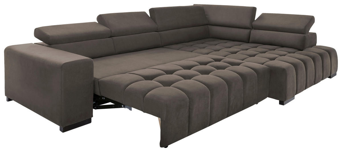 ECKSCHLAFSOFA in Braun Textil   - Schwarz/Braun, Design, Holz/Textil (307/201cm) - Livetastic