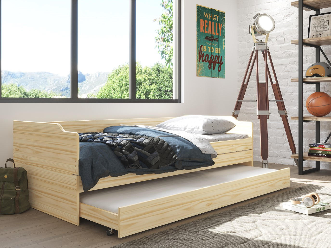 Bett "Lotar" , 90/200 cm  in Naturfarben  - Naturfarben, Konventionell, Holz (90/200cm) - MID.YOU
