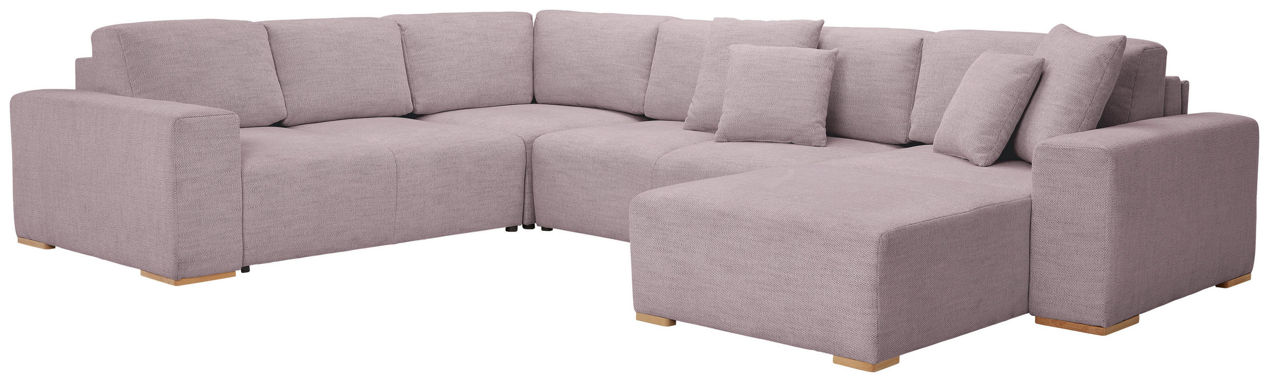 WOHNLANDSCHAFT Altrosa Flachgewebe  - Buchefarben/Schwarz, KONVENTIONELL, Holz/Kunststoff (283/371/208cm) - Livetastic