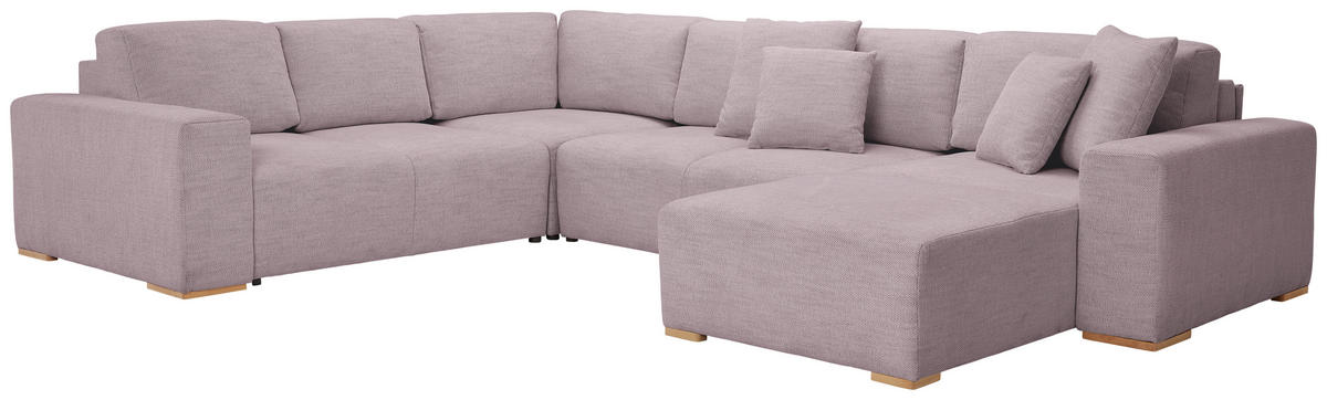 WOHNLANDSCHAFT Altrosa Flachgewebe  - Buchefarben/Schwarz, KONVENTIONELL, Holz/Kunststoff (283/371/208cm) - Livetastic