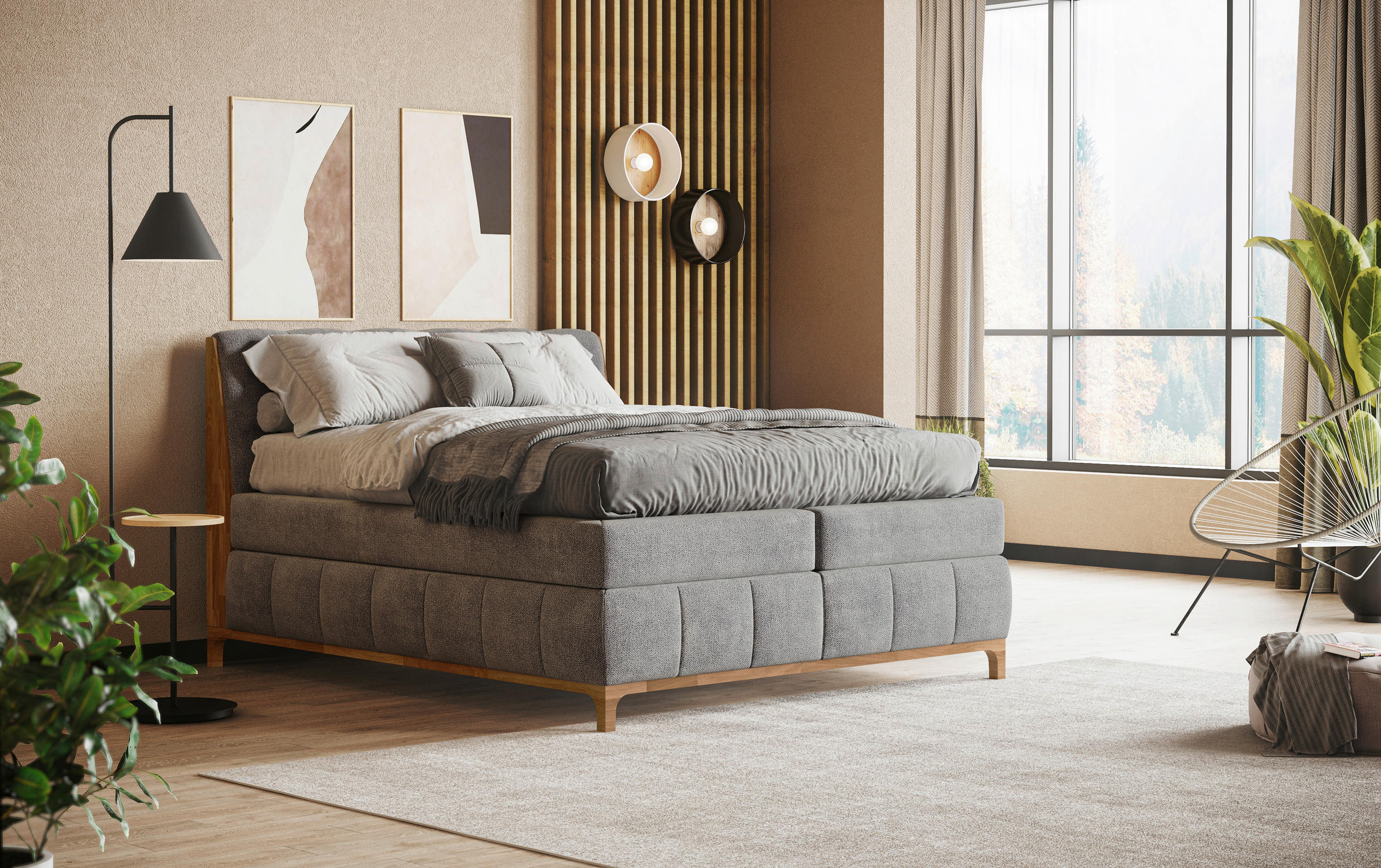 BOXSPRINGBETT 180/200 cm  in Silberfarben  - Eichefarben/Silberfarben, MODERN, Holz/Holzwerkstoff (180/200cm) - MID.YOU
