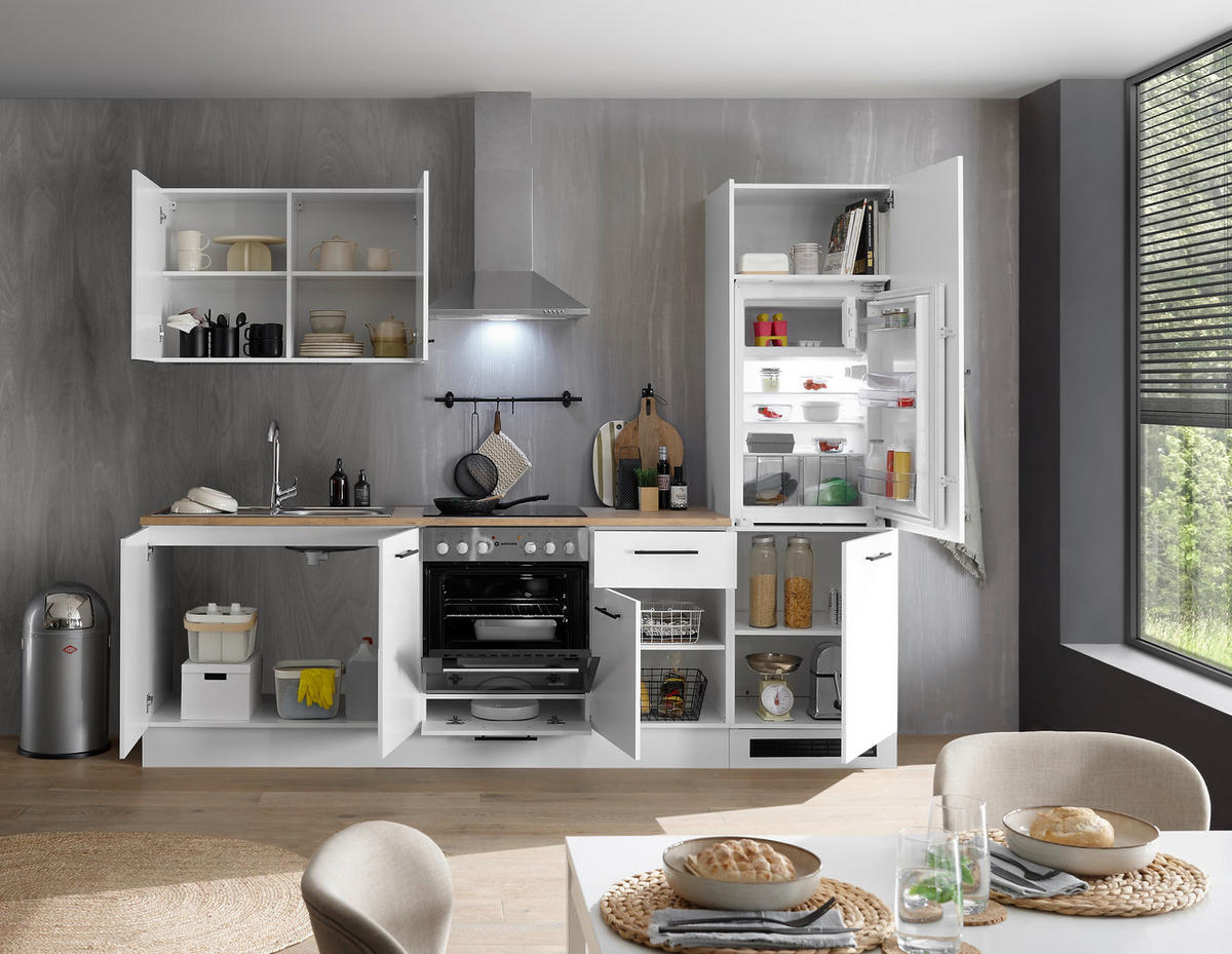 KUHINJSKI BLOK BREZ APARATOV - črna/barve hrasta, Basics, umetna masa/leseni material (270cm) - MID.YOU