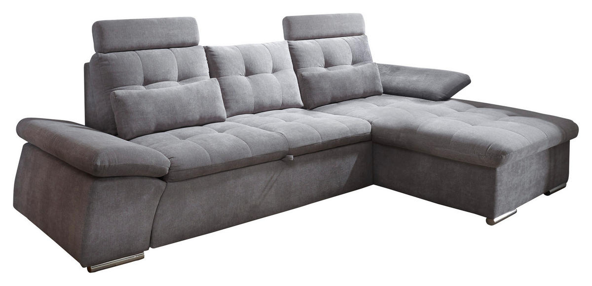 ECKSOFA  in Mikrovelours Dunkelgrau  268/170 cm  - Dunkelgrau/Silberfarben, KONVENTIONELL, Holzwerkstoff/Kunststoff (268/170cm) - MID.YOU
