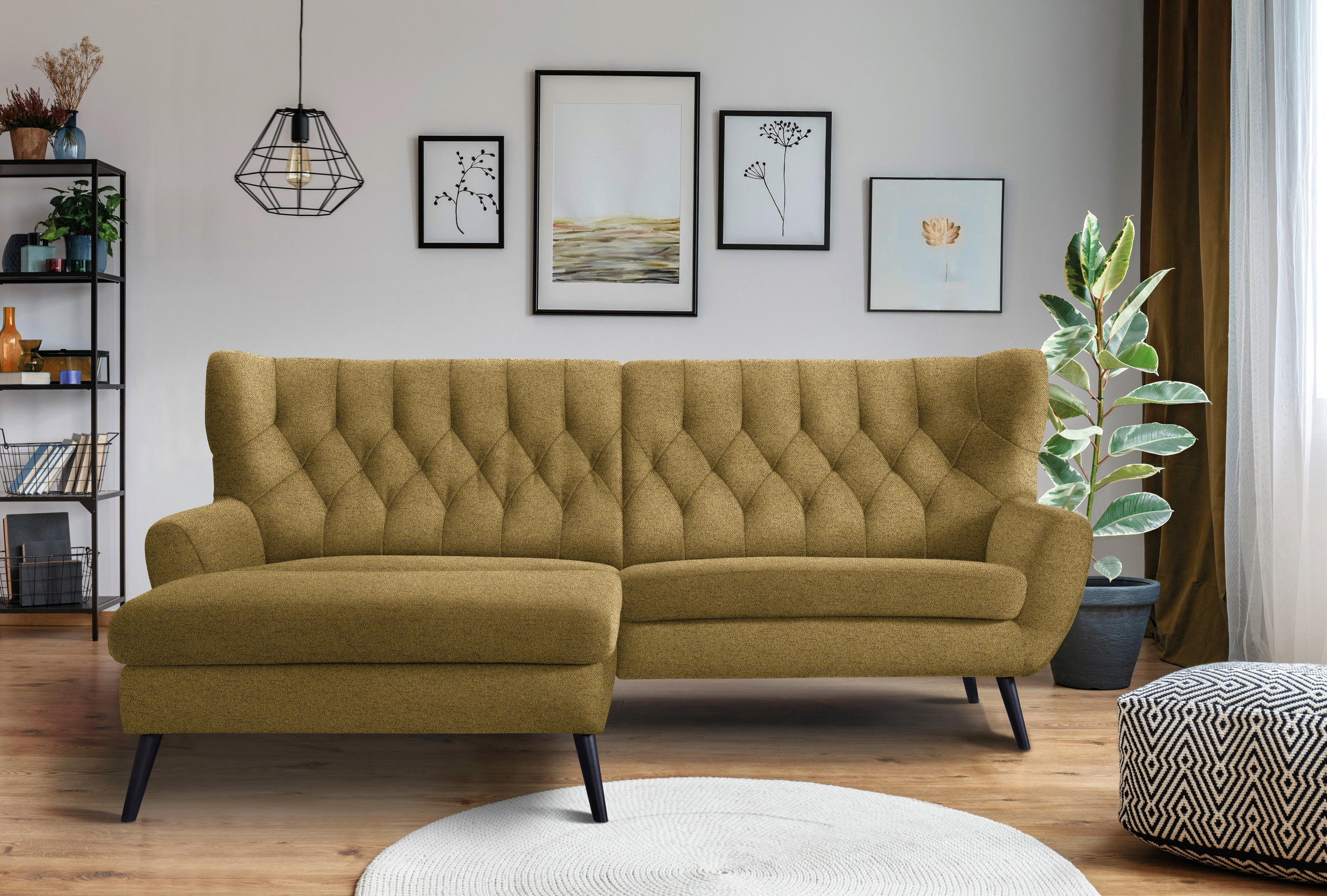 ECKSOFA in Flachgewebe Gelb  - Gelb/Schwarz, Design, Holz/Textil (165/237cm) - Stylife