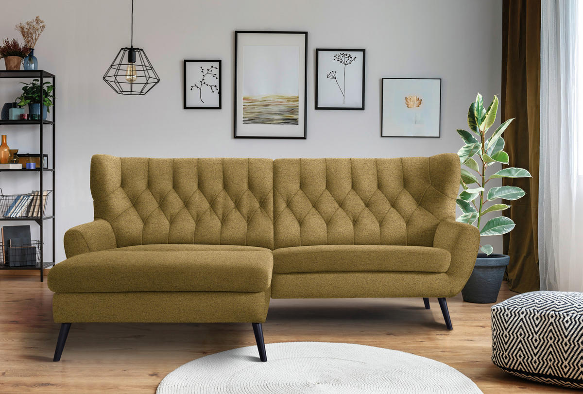 ECKSOFA in Flachgewebe Gelb  165/237 cm  - Gelb/Schwarz, Design, Holz/Textil (165/237cm) - Stylife