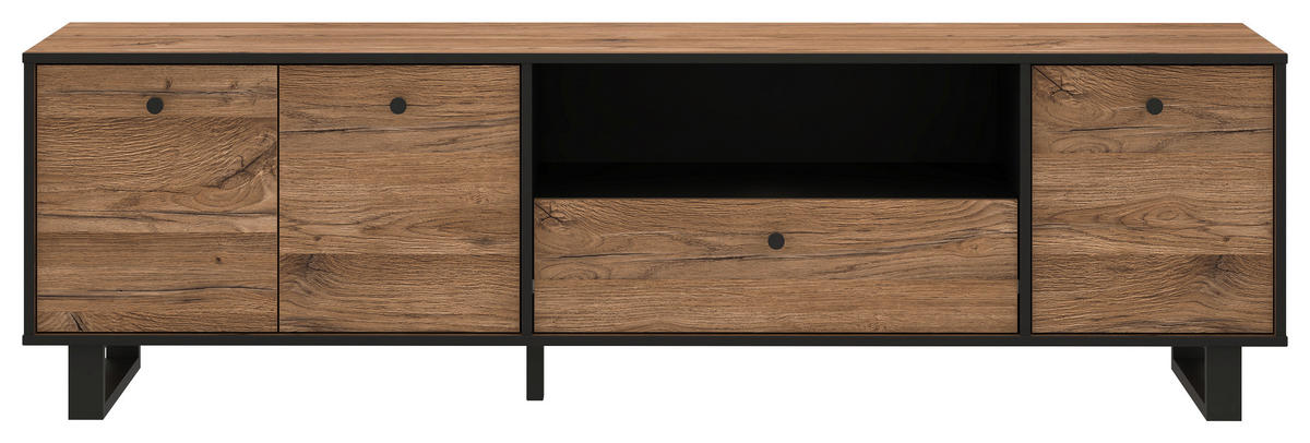 TV-ELEMENT črna, barve hrasta  - črna/barve hrasta, Konvencionalno, kovina/umetna masa (180,8/52,8/42cm) - Hom`in