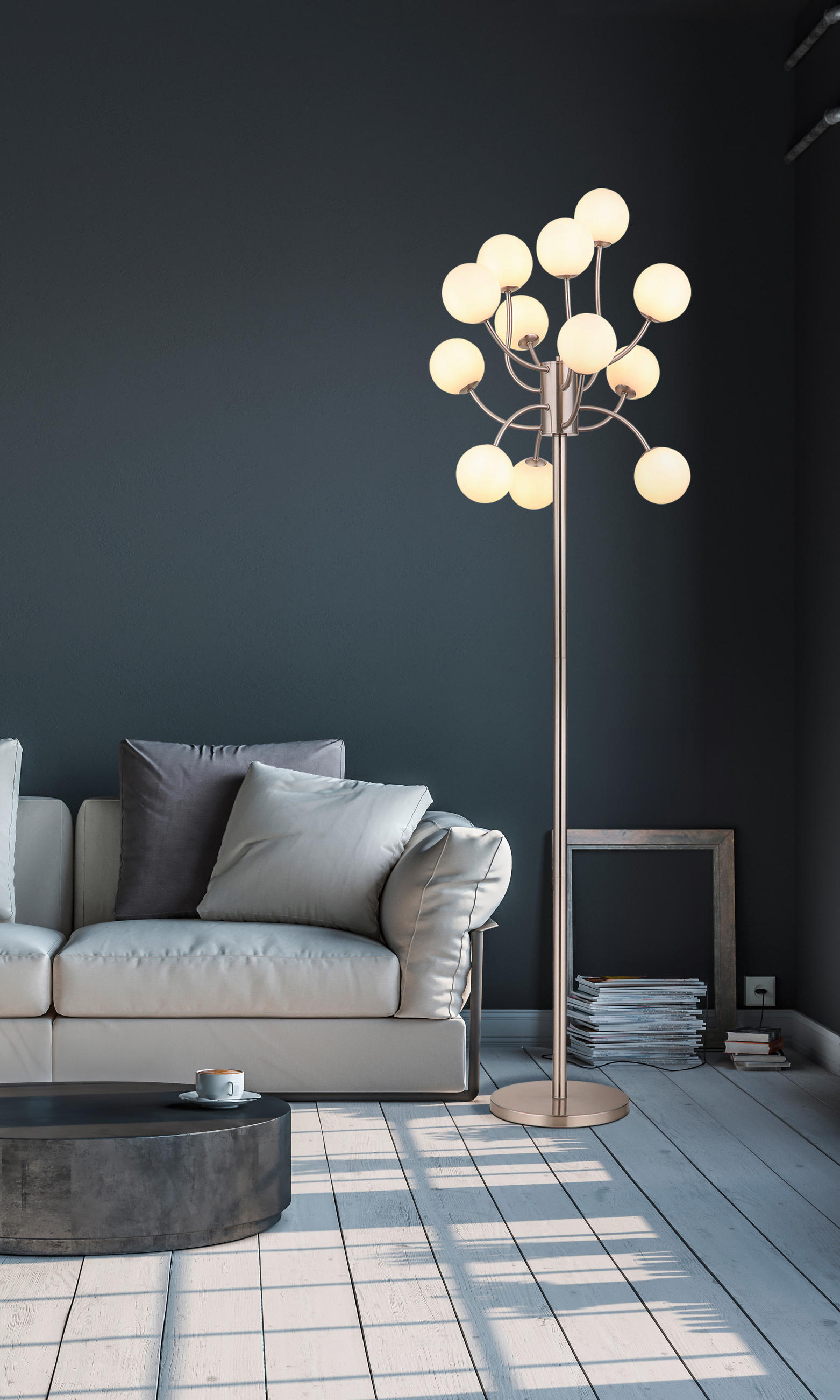LED-GOLVLAMPA RIHA 62/200 cm    - vit/svart, Klassisk, metall/glas (62/200cm) - Globo