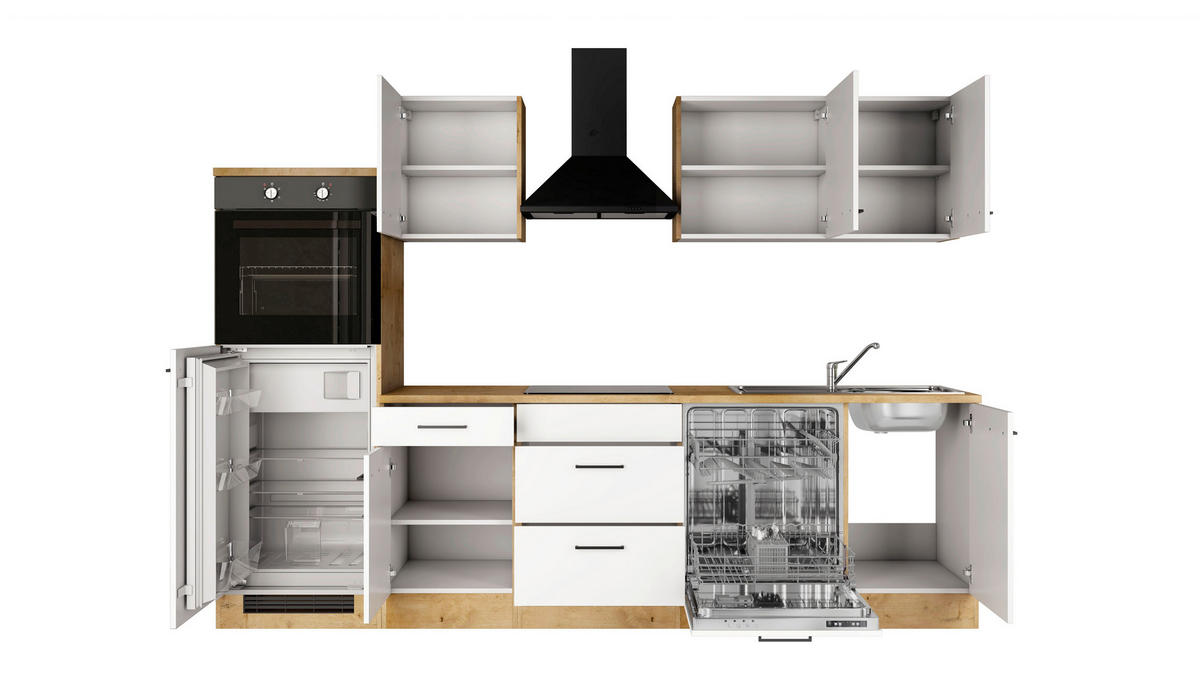 KÜCHENBLOCK 280 cm  in Eichefarben, Magnolie  - Eichefarben/Magnolie, Trend, Holzwerkstoff/Metall (280cm) - FlexWell