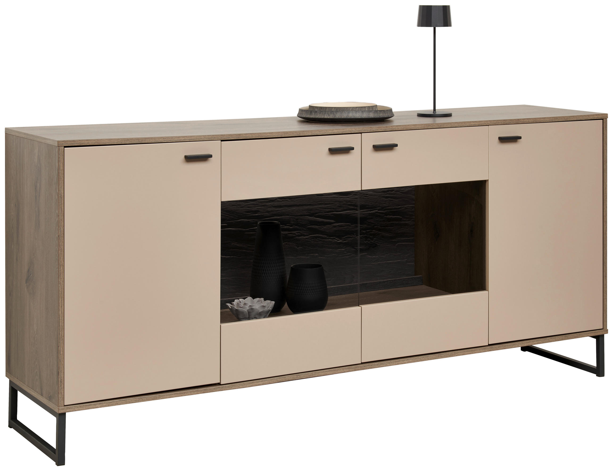 SIDEBOARD 184/85/44 cm  in Eichefarben, Hellgrau  - Eichefarben/Anthrazit, MODERN, Glas/Holzwerkstoff (184/85/44cm) - Carryhome