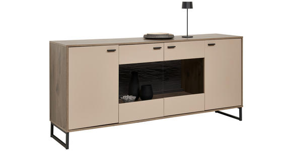 SIDEBOARD Eichefarben, Hellgrau Einlegeböden  - Eichefarben/Anthrazit, MODERN, Glas/Holzwerkstoff (184/85/44cm) - Carryhome