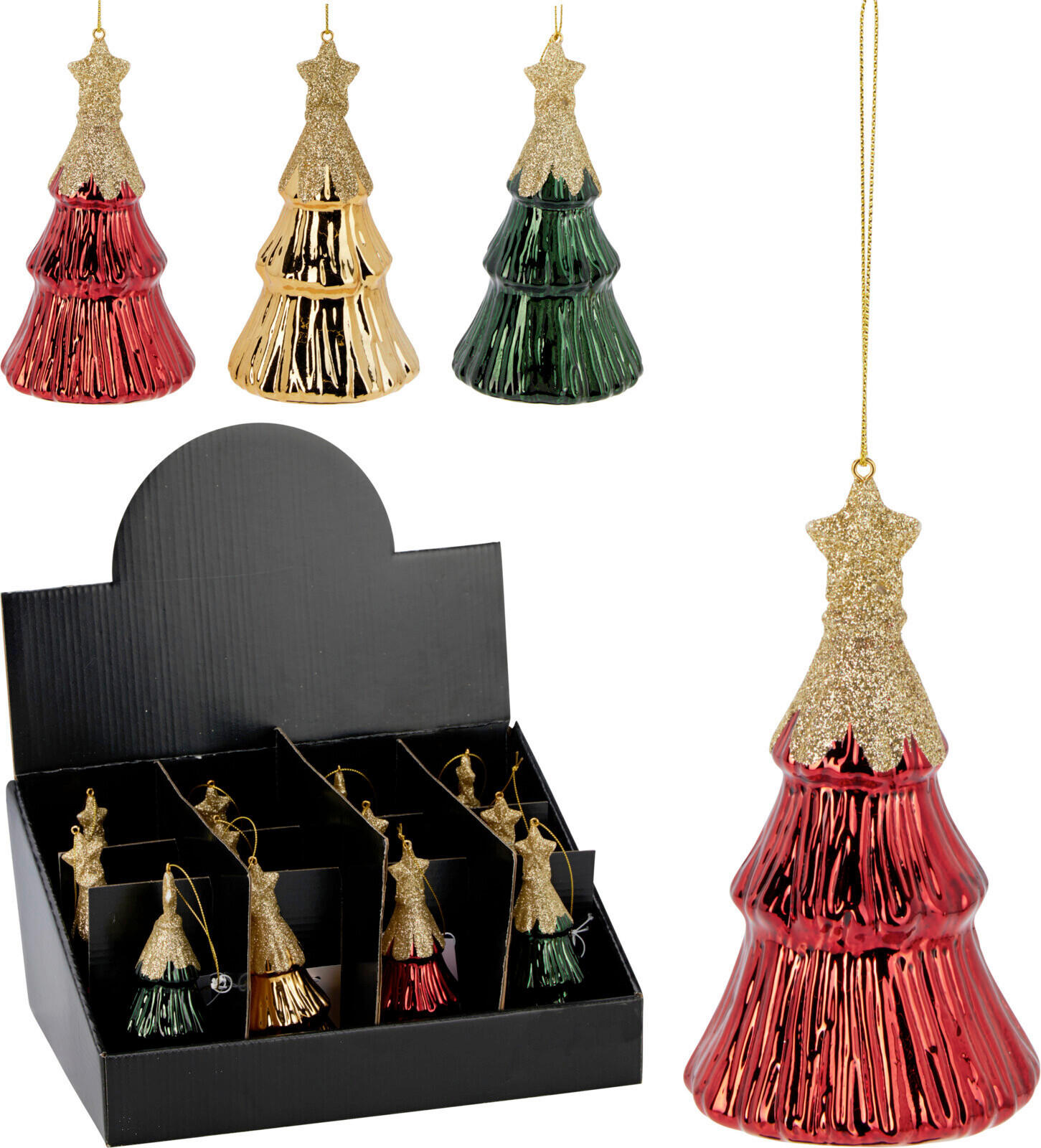 FÜGGŐDÍSZ - piros/aranyszínű, Basics, műanyag (13cm)