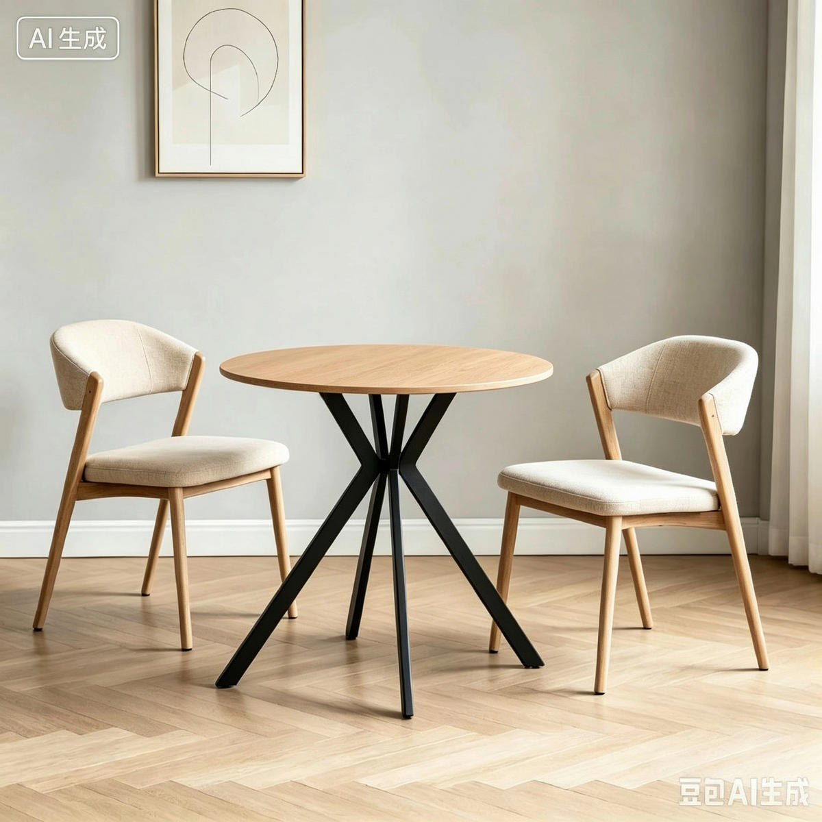 ESSTISCH 80/80/76 cm Nachbildung  Metall, Holzwerkstoff rund Schwarz, Eichefarben  - Eichefarben/Schwarz, Design, Holzwerkstoff/Metall (80/80/76cm) - Milino