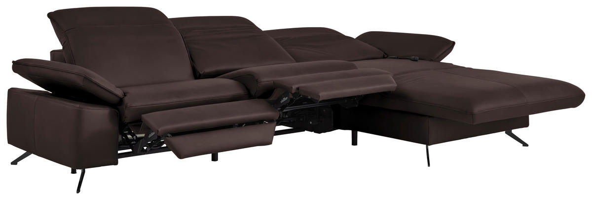ECKSOFA  Echtleder Braun  - Schwarz/Braun, Design, Leder/Metall (307/169cm) - Beldomo Premium